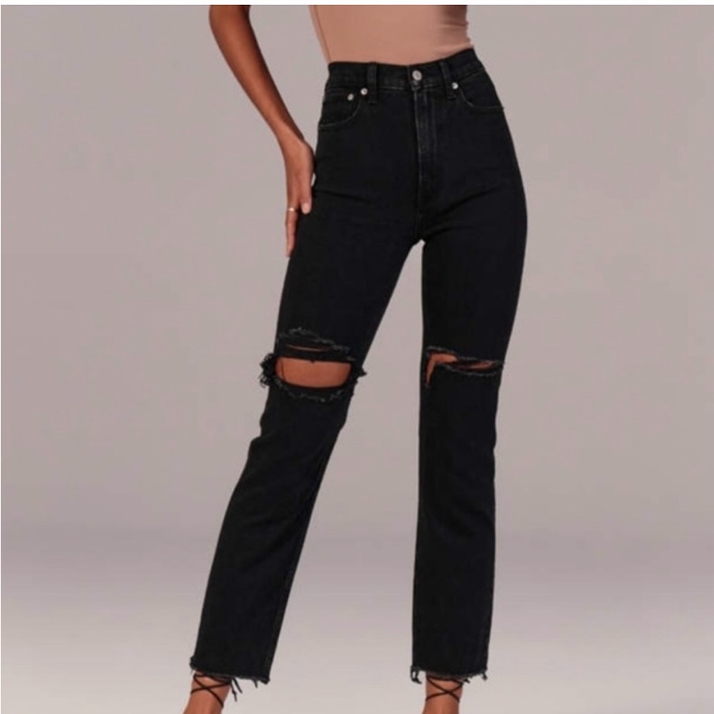 Abercrombie & Fitch Black High-Rise Distressed Jeans